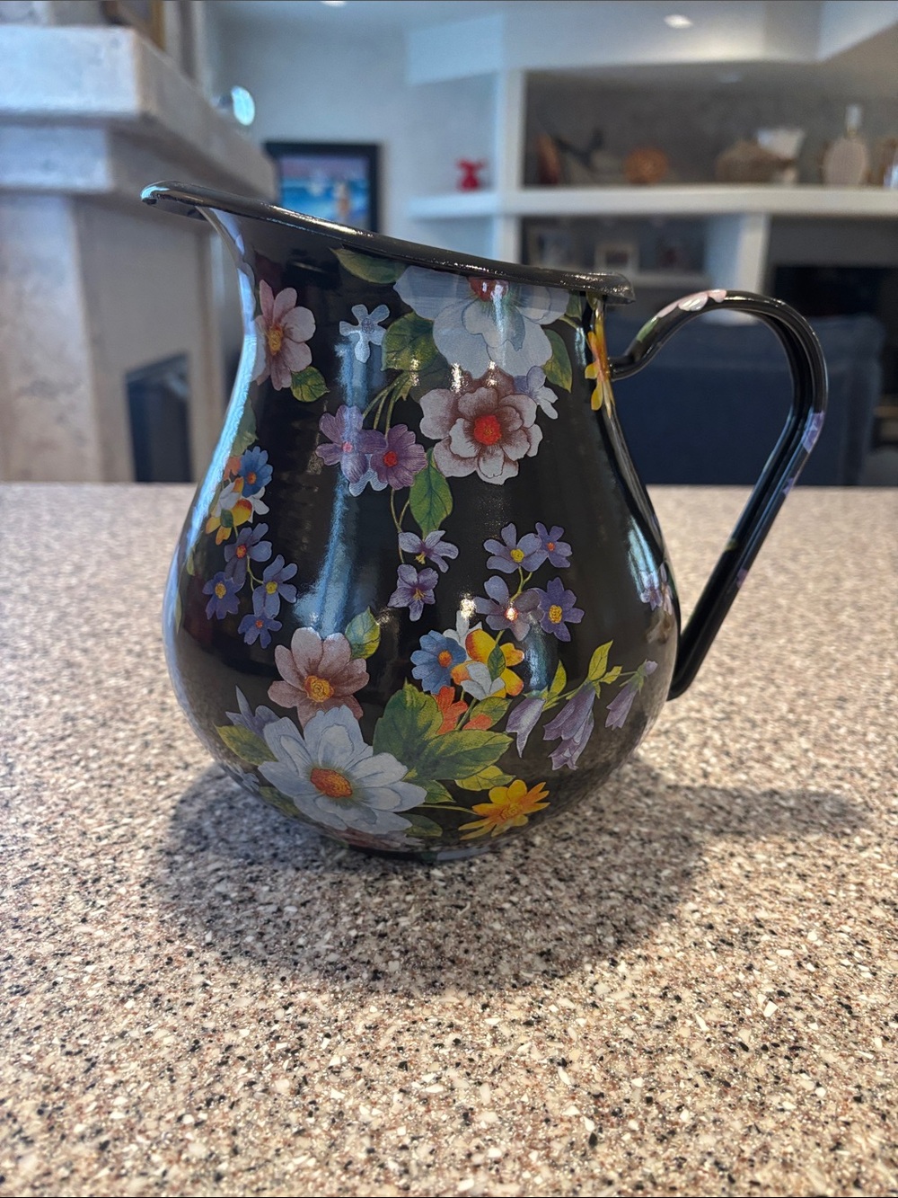 MacKenzie-Childs Black Flower Market Enamel Practical Pitcher